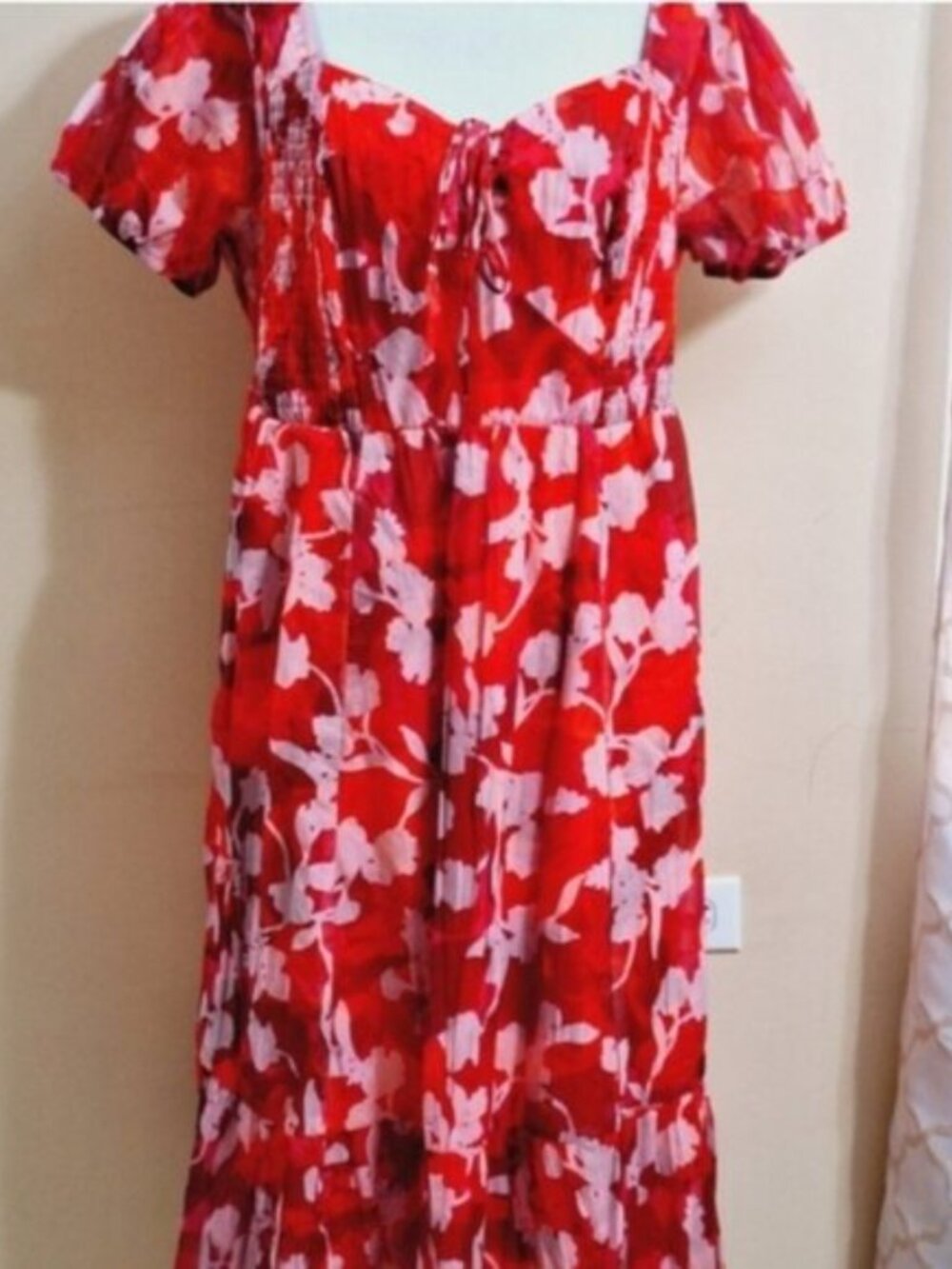 Torrid Cottagecore Boho babydoll Red Floral  Pockets Midi Dress Sz 1X - Picture 3 of 10